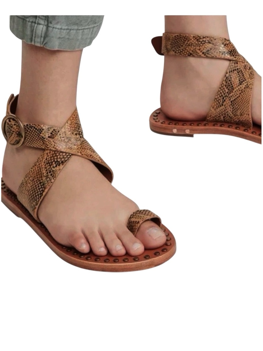 {Beek} Hawk Snake-Print Studded Sandals